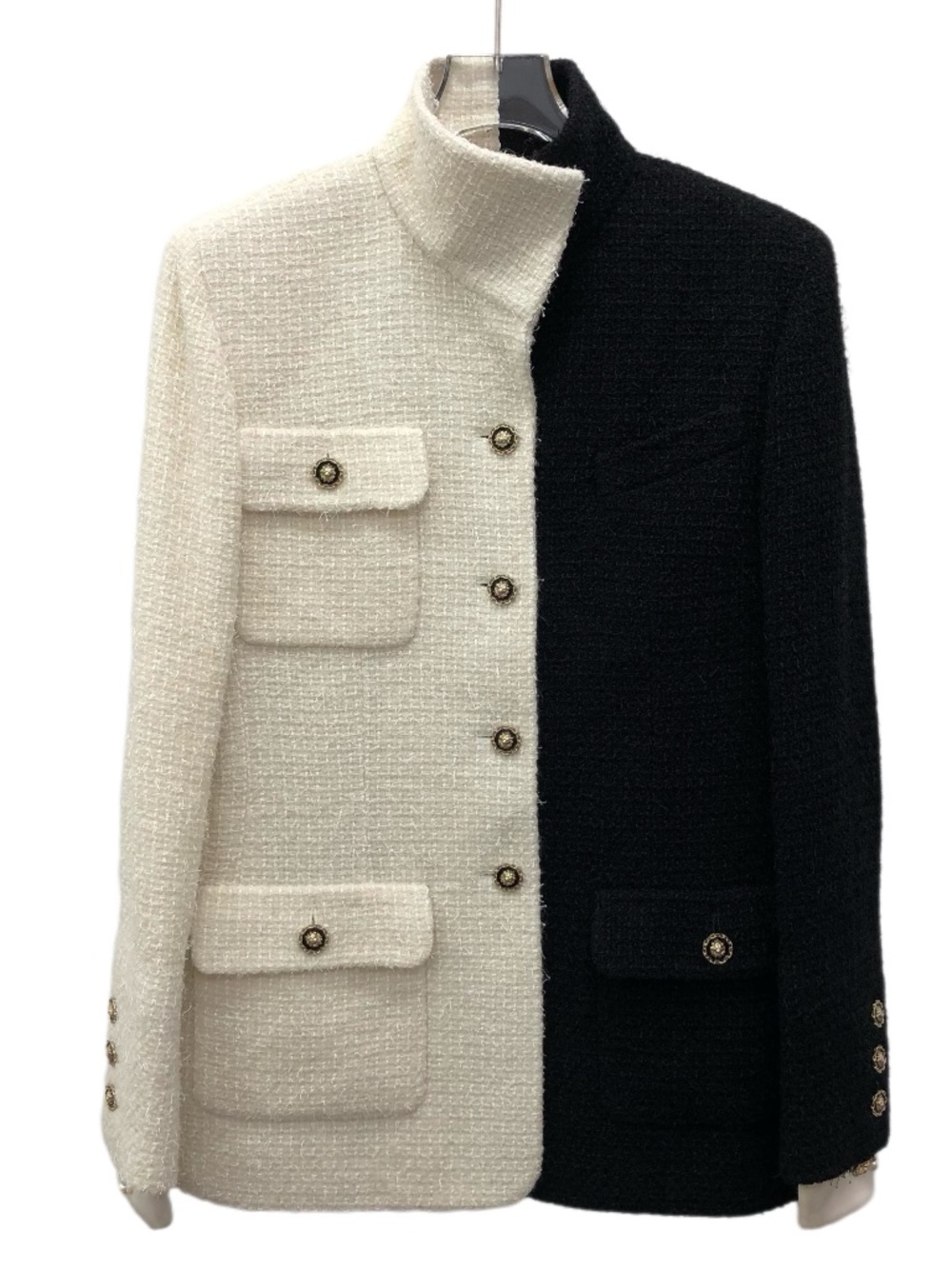 Chanel Black-and-White Two-Tone Wool Long-Sleeve Tweed Jacket